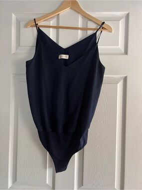 Altar'd State Navy Satin V-Neck Camisole Bodysuit
